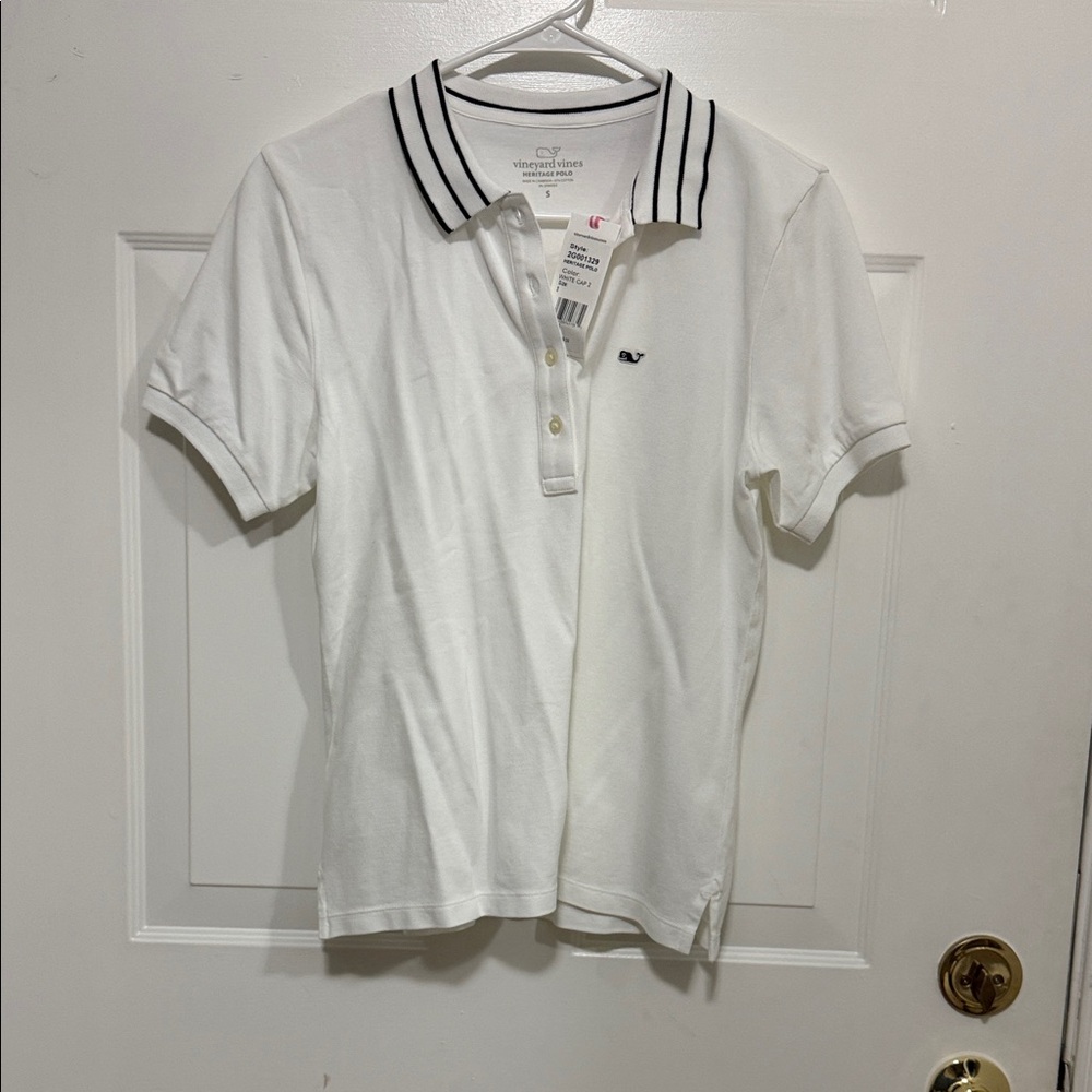 NEW Vineyard Vines White Polo with Black Accents